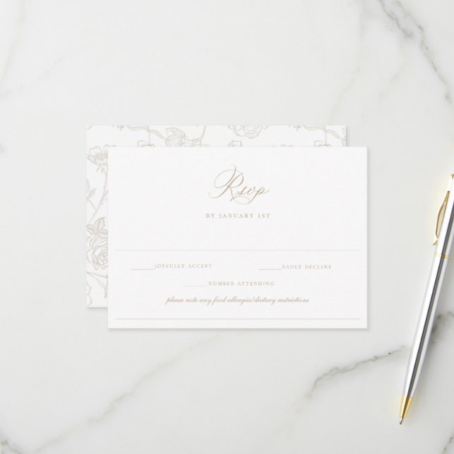 Regency Beige Allergie Diät restriktive Hochzeit RSVP Karte (Vorderseite/Rückseite Beispiel)