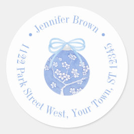 Regency Blue Christmas Bauble Bow Rücksendeadresse Runder Aufkleber