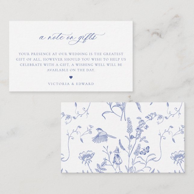 Regency Blue Floral A Note on Gifts Wedding Begleitkarte (Vorne/Hinten)