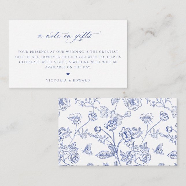 Regency Blue Floral A Note on Gifts Wedding Begleitkarte (Vorne/Hinten)