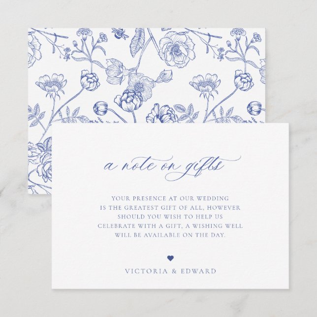 Regency Blue Floral A Note on Gifts Wedding Card Einladung (Vorne/Hinten)