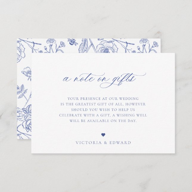 Regency Blue Floral A Note Sur La Carte Mariage Ca (Devant / Derrière)
