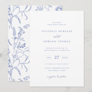 Regency Blue Floral Faire-part de mariage