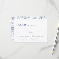 Regency Blue Floral Meal Choice Wedice Carte RSVP
