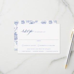 Regency Blue Floral Meal Etage RSVP Card Karte