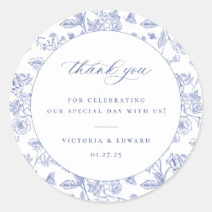 Regency Blue Floral Wedding Vielen Dank Runder Aufkleber