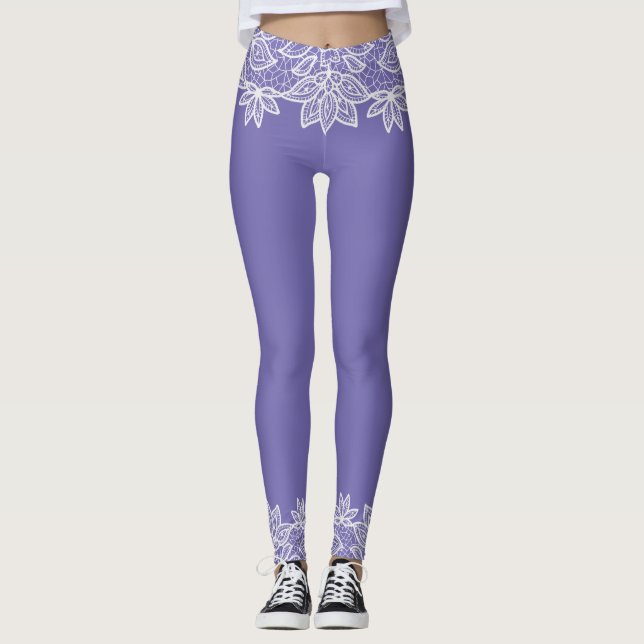 Regency Blue mit Lace Look Spandex Leggings (Vorderseite)