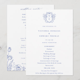 Regency Blue Monogram Wappen Wedding Programm