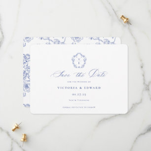 Regency Blue Monogram Wappen Wedding Save The Date