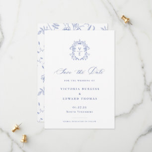 Regency Blue Monogram Wappen Wedding Save The Date