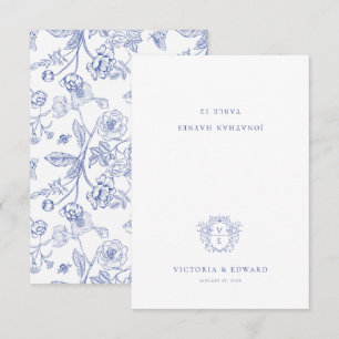 Regency Blue Ornamental Crest Mariage Carte Place