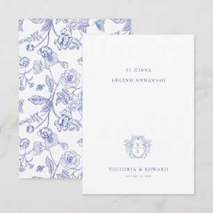 Regency Blue Ornamental Wappen Wedding Platzkarte