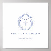 Regency Blue Ornate Crest Monogram Wedding