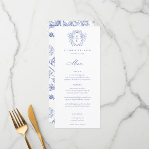 Regency Blue Wappen Monogram Wedding Menu Menükarte
