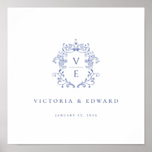 Regency Blue Wappen Monogram Wedding Poster
