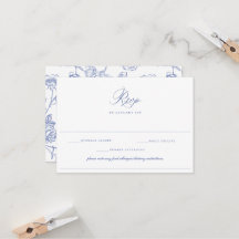 Regency Blue Wedding Food Allergy Diet RSVP Card