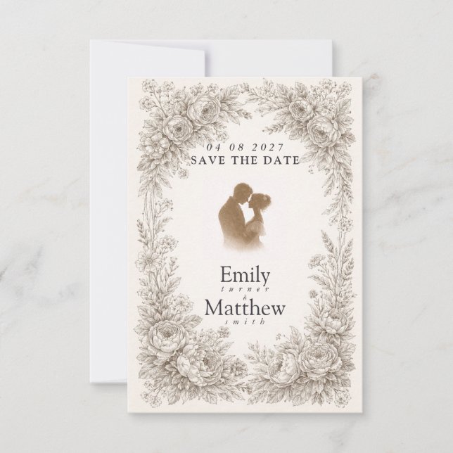 Regency Botanical Engraving Save the Date Card (Devant)