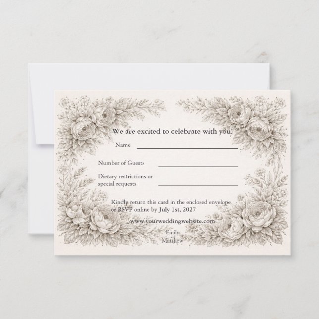 Regency Botanical Engraving Wedding Dankeskarte (Vorderseite)