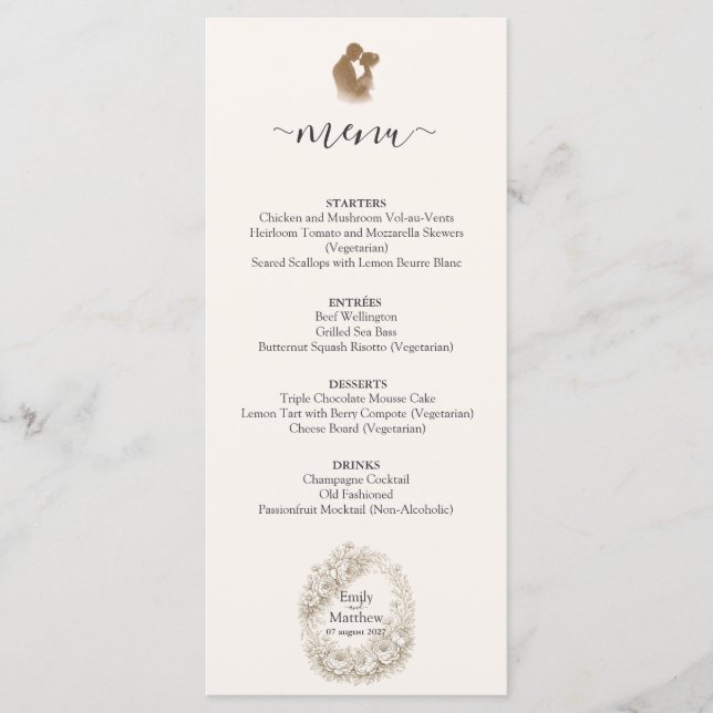 Regency Botanical Engraving Wedding Party Menu Car Menükarte (Vorderseite)