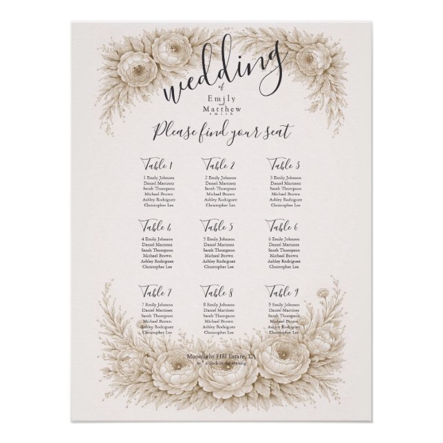 Regency Botanical Engraving Wedding Seating Chart (Vorderseite)