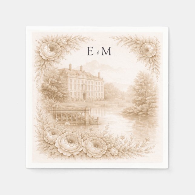 Regency Botanical Engraving Wedding  Serviette (Vorderseite)