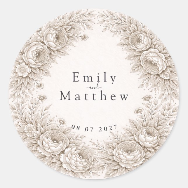 Regency Botanical Engraving Wedding Sticker Set (Vorderseite)