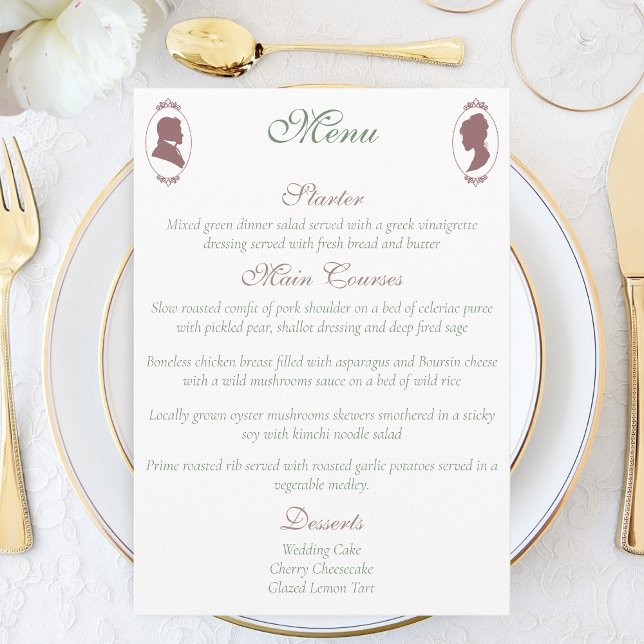 Regency Bridgerton Pink Roses Cameos Menükarte (Von Creator hochgeladen)