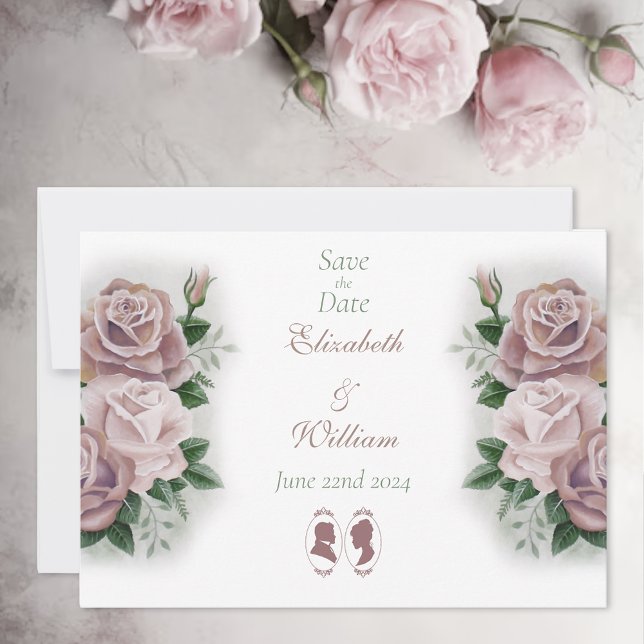 Regency Bridgerton Pink Roses Cameos Save The Date (Von Creator hochgeladen)