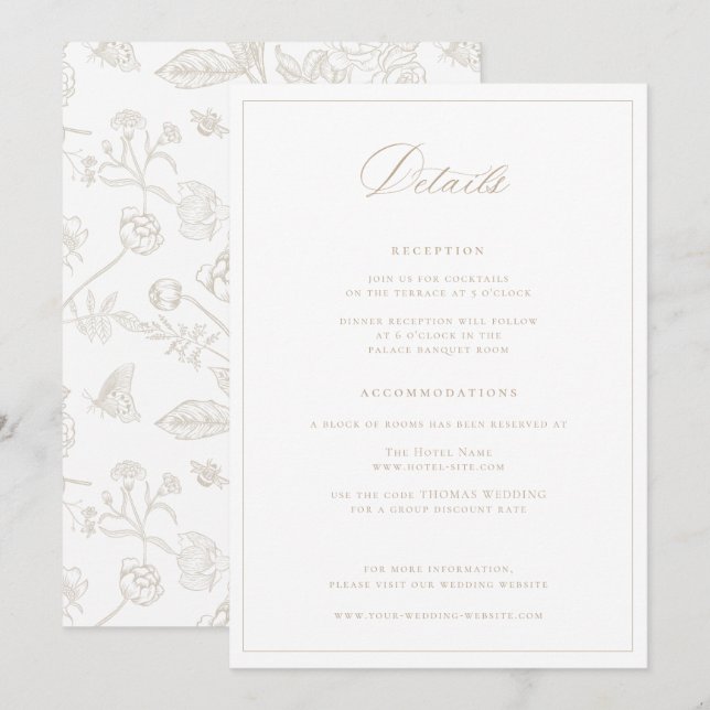 Regency Era Beige Mariage Détails Carte (Devant / Derrière)