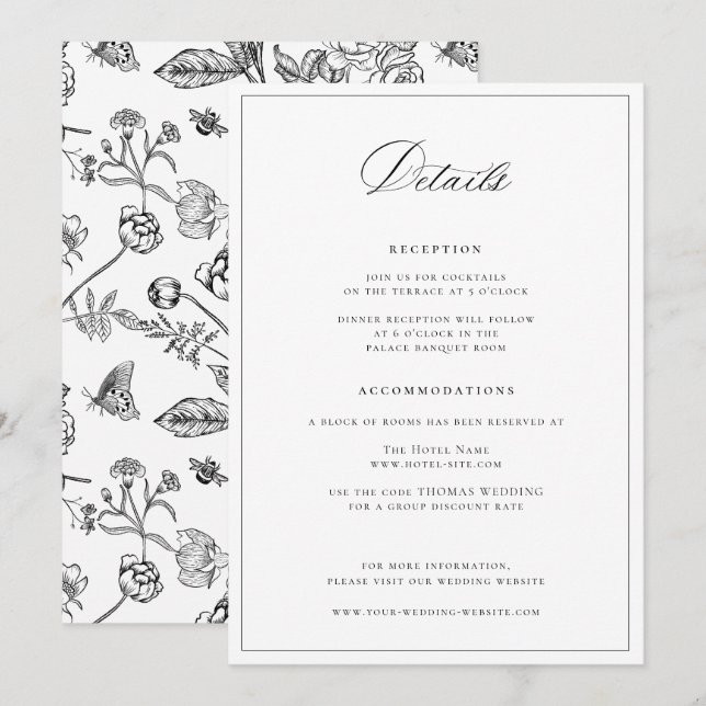 Regency Era Black Wedding Details Card Einladung (Vorne/Hinten)