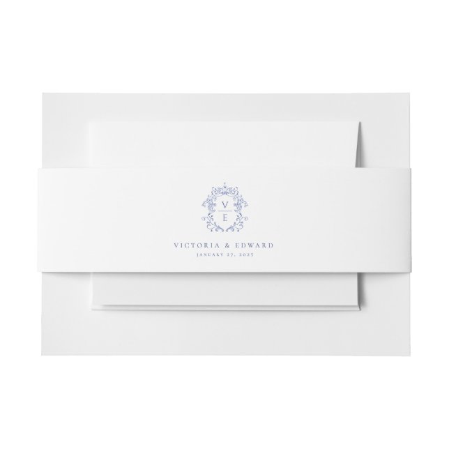 Regency Era Blue Crest Monogram Wedding Einladungsbanderole (Vorderseite Beispiel)