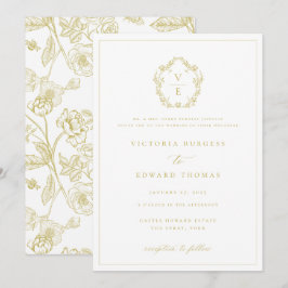 Regency Era Gold Wappen Monogram Wedding Einladung