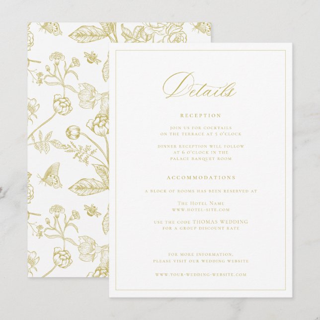 Regency Era Gold Wedding Details Begleitkarte (Vorne/Hinten)