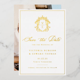 Regency Era Monogram Wappen Wedding Foto Folieneinladung