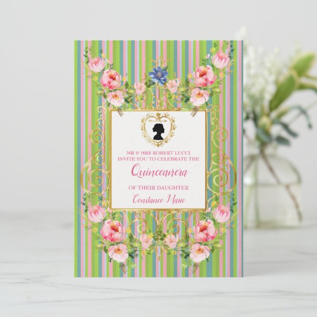 Regency Era Quinceanera Invitation sophistiquée (Debout devant)