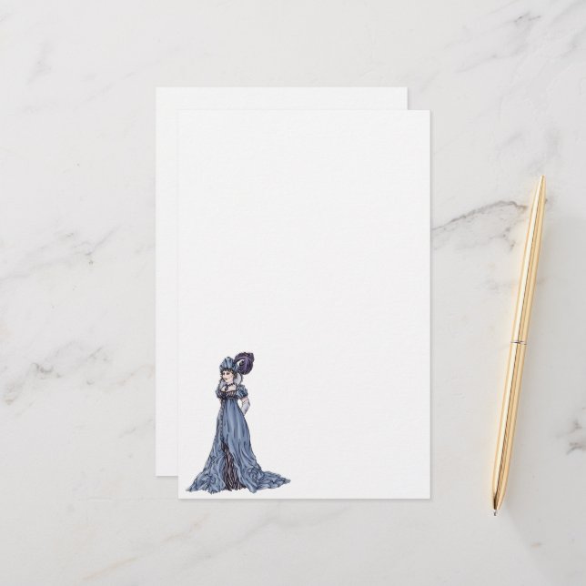 Regency Fashion Stationery - Lady #3 Briefpapier (Vorderseite/Rückseite Beispiel)