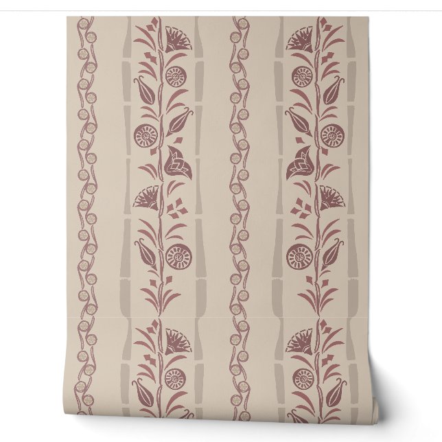 Regency Floral Sophisticated Stripes Mute Burgundy Tapete (Abrollen)