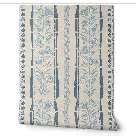 Regency Floral Stripes - Dusty Blue - cream Tapete
