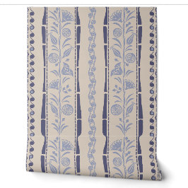 Regency Floral Stripes - Navy Blue - Cream Tapete
