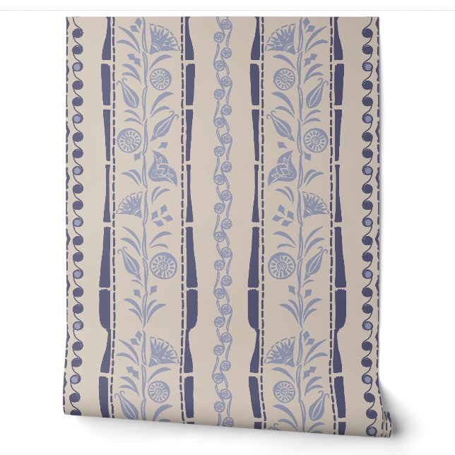 Regency Floral Stripes - Navy Blue - Cream Tapete (Abrollen)