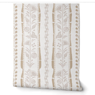 Regency Floral Stripes - Sand Beige - Cream Tapete
