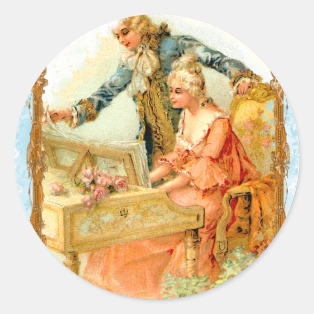 Regency französischer Stil Romantic Musical Couple Runder Aufkleber (Vorderseite)