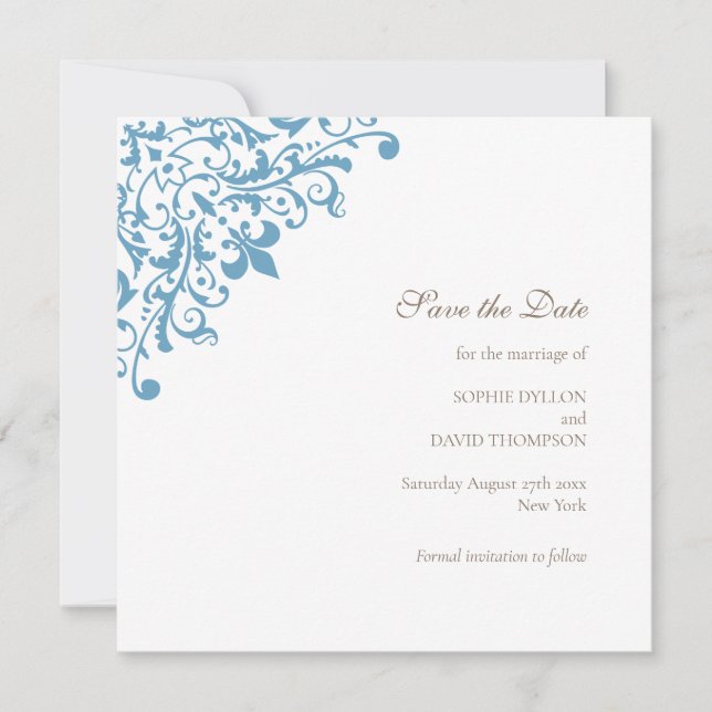 Regency French Blue Fleur de Wedding Save the Date (Vorderseite)