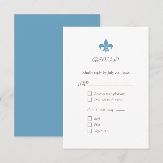 Regency French Blue Lilie Chic RSVP Karte (Vorne/Hinten)
