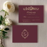 Regency Garden Vintage Romantic Burgundy Wedding RSVP Karte<br><div class="desc">Complete your Regency Era wedding suite with this Pride and Prejudice inspired RSVP card, designed to pair beautifully with your Jane Austen garden party invitation. Featuring delicate vintage florals, refined script typography, and a timeless layout, this elegant reply card captures the romance of an English countryside manor celebration. Perfect for...</div>