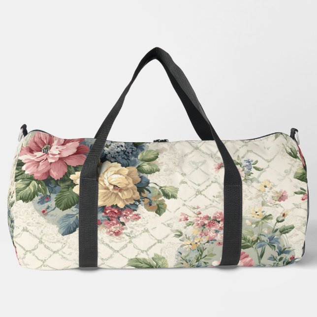 Regency-Garten-Gitter-Blumenmuster  Duffle Bag (Vorderseite)
