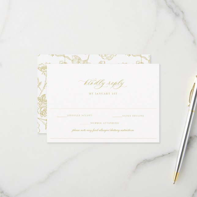 Regency Gold Allergy Diät restriktive Hochzeit RSVP Karte (Vorderseite/Rückseite Beispiel)