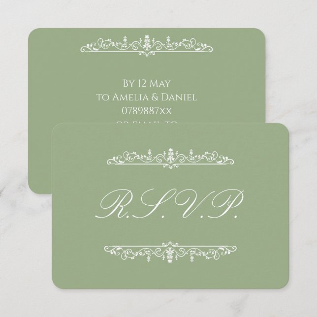 Regency Grün RSVP Karte (Vorne/Hinten)