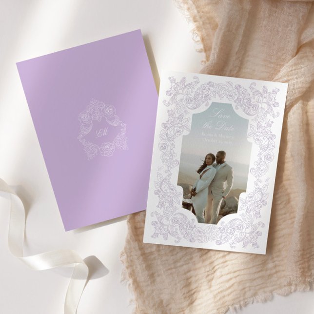 Regency Pastel Purple Romantic Victorian Photo Save The Date (Von Creator hochgeladen)