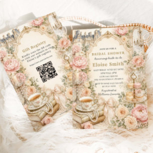 Regency-Rosa-Floral-High-Tea-Party-Brautjungfern-E Einladung